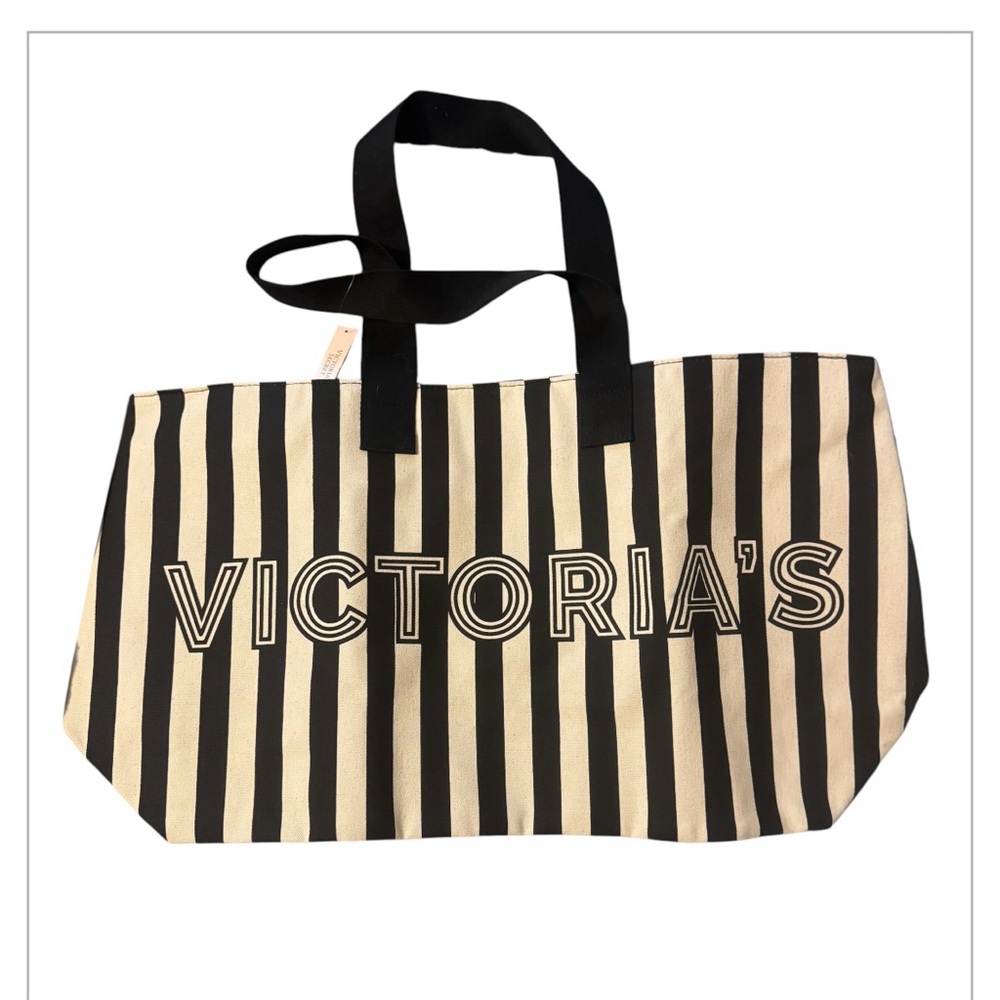 Victoria’s Secret Black and White Striped Tote Bag - New